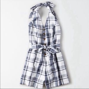 American Eagle Outfitters Plaid Halter Romper NWT
